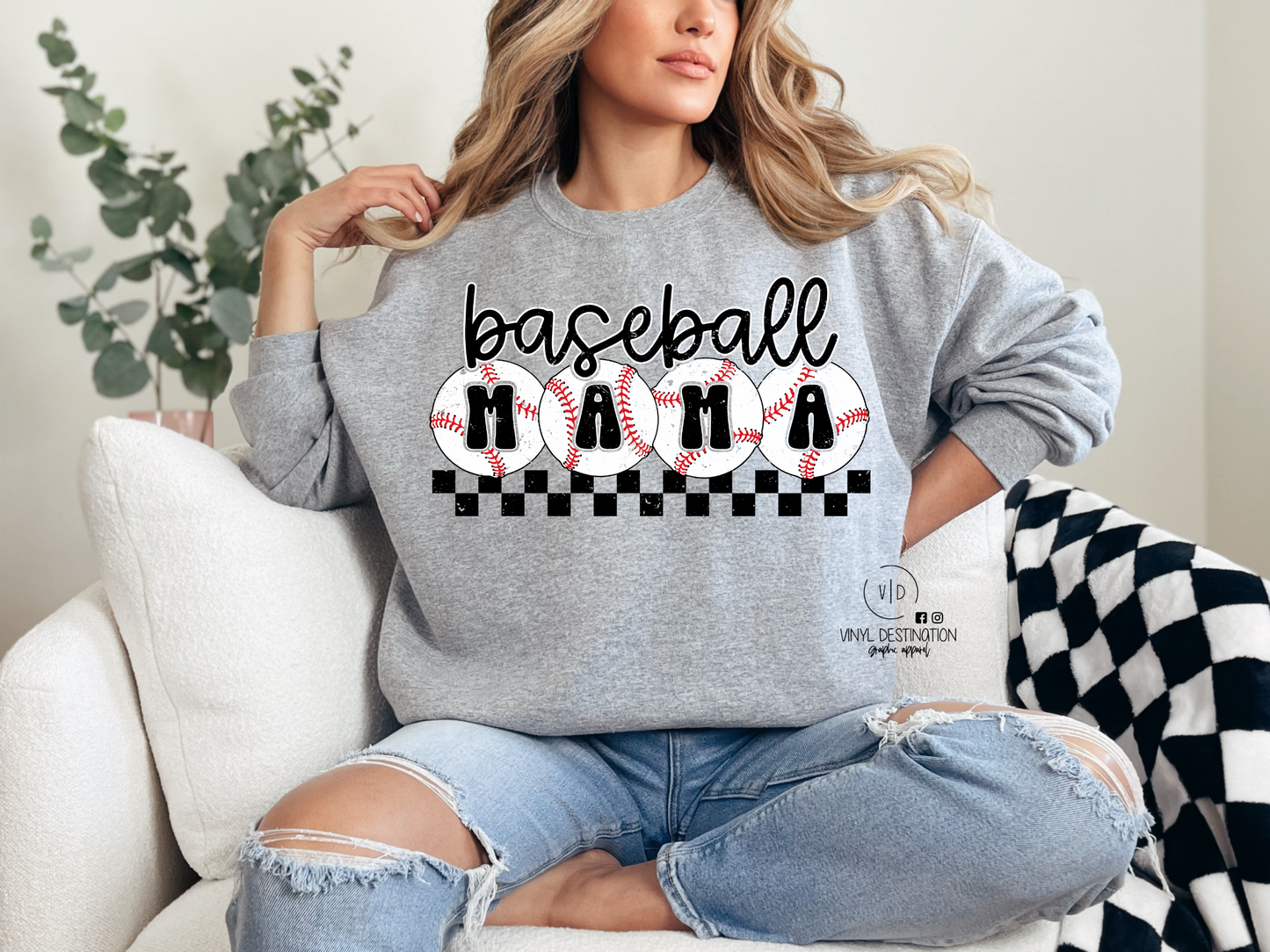 Black Checkered Baseball Mama Crew + Tee