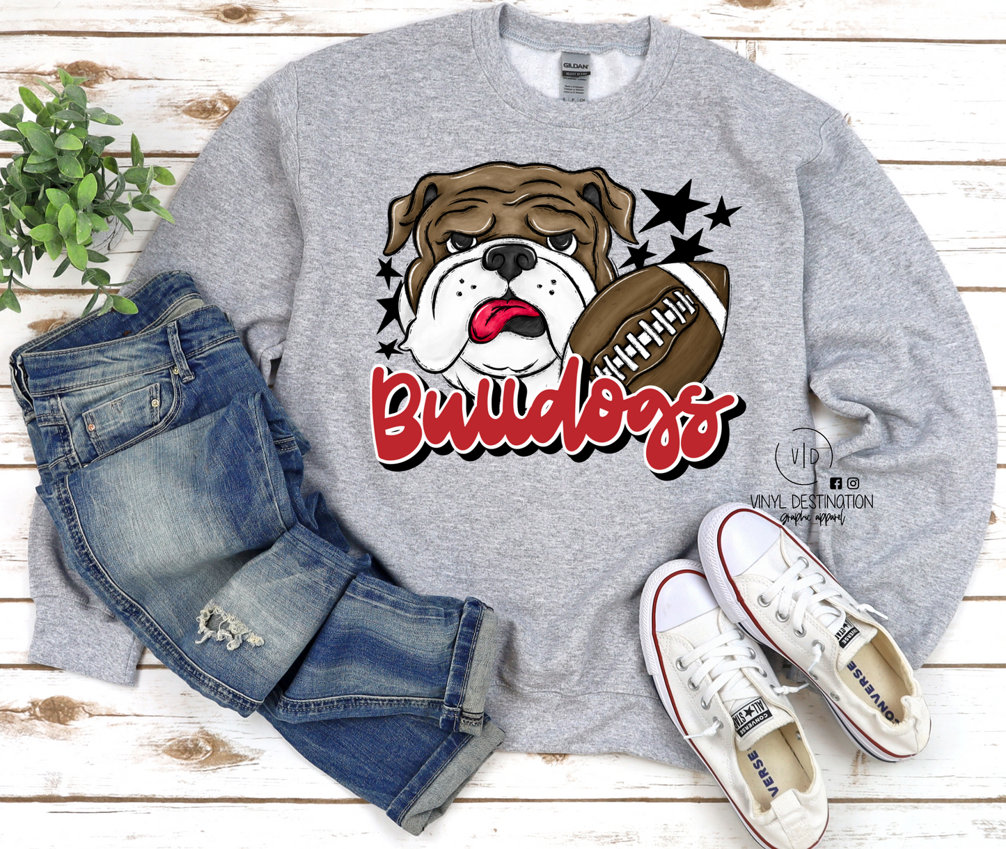 YOUTH BULLDOGS MASCOT FOOTBALL TEE, CREWNECK, OR HOODIE