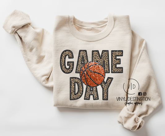 "Bling" effect BASKETBALL GAME DAY ON CREAM - adult & youth