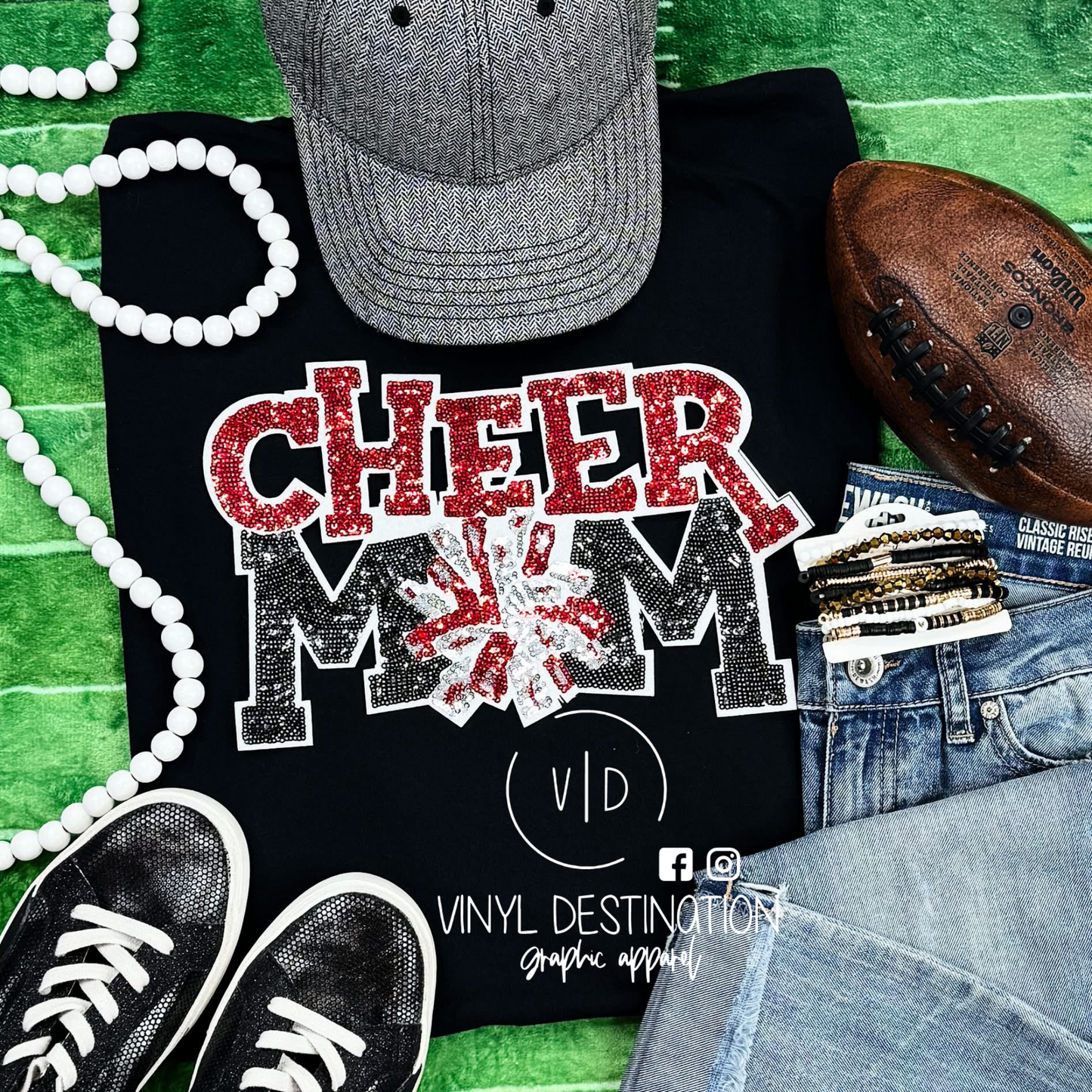 Cheer Mom Glitter Patch T-SHIRT/CREWNECK