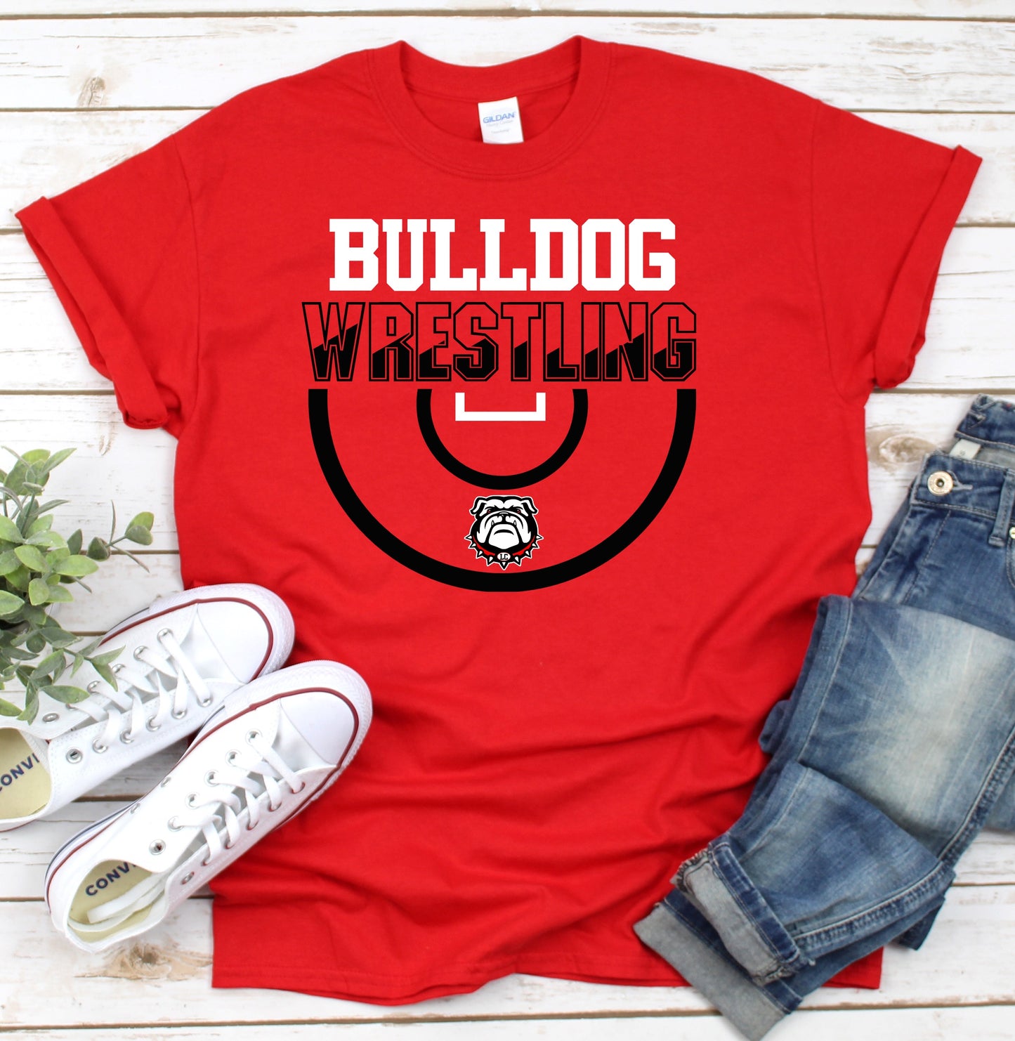 Bulldog Wrestling on Red T-Shirt / Hoodie
