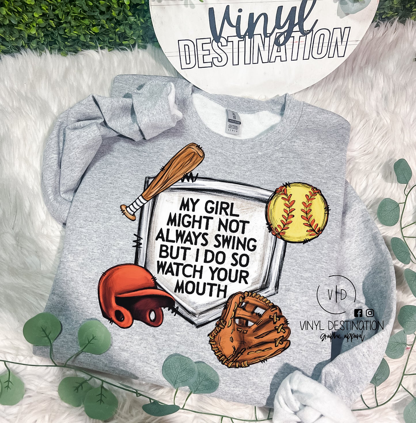 MY GIRL MIGHT NOT-SOFTBALL  Crew + Tee