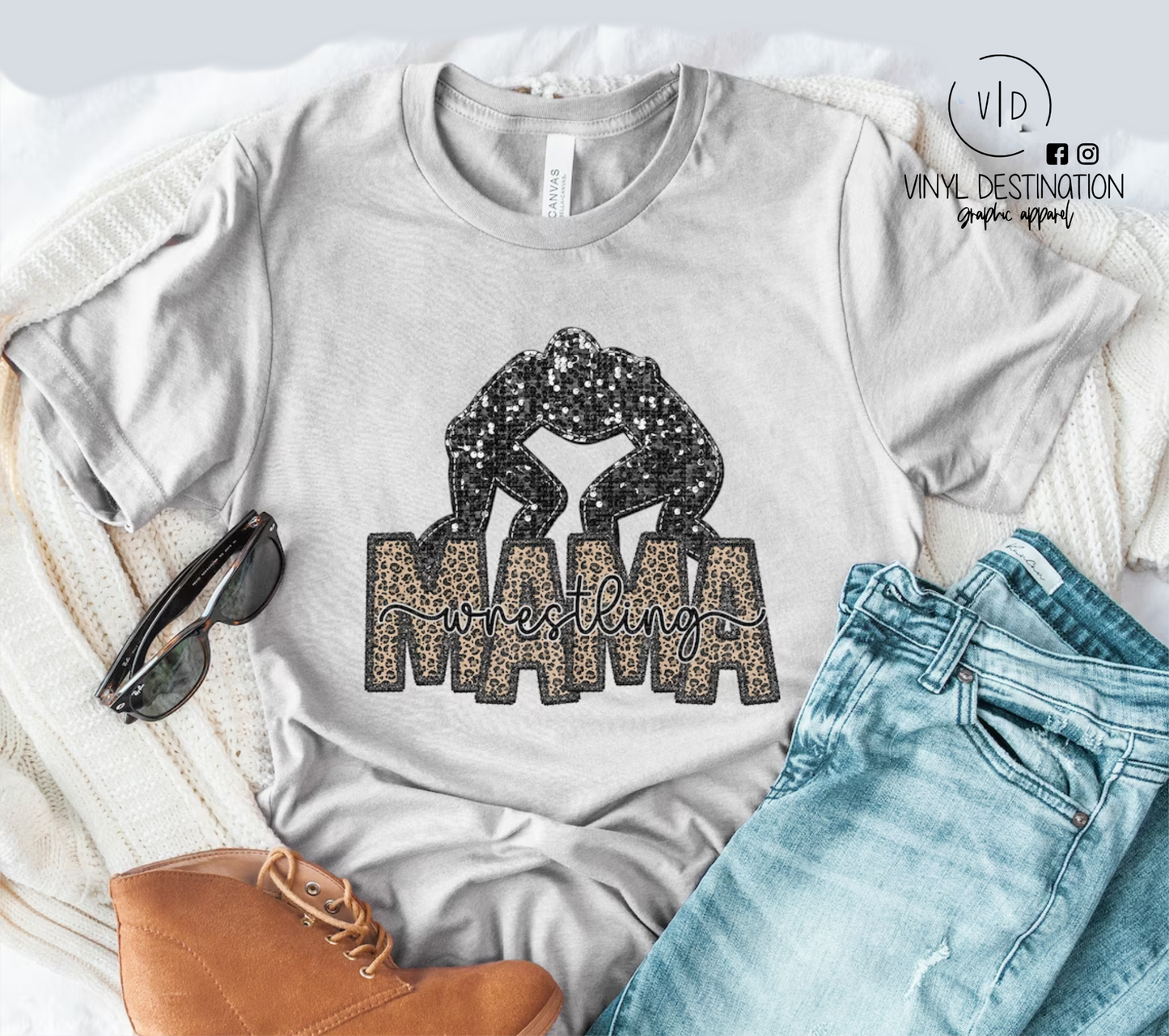 WRESTLING MAMA **Bling Effect** Crew + Tee