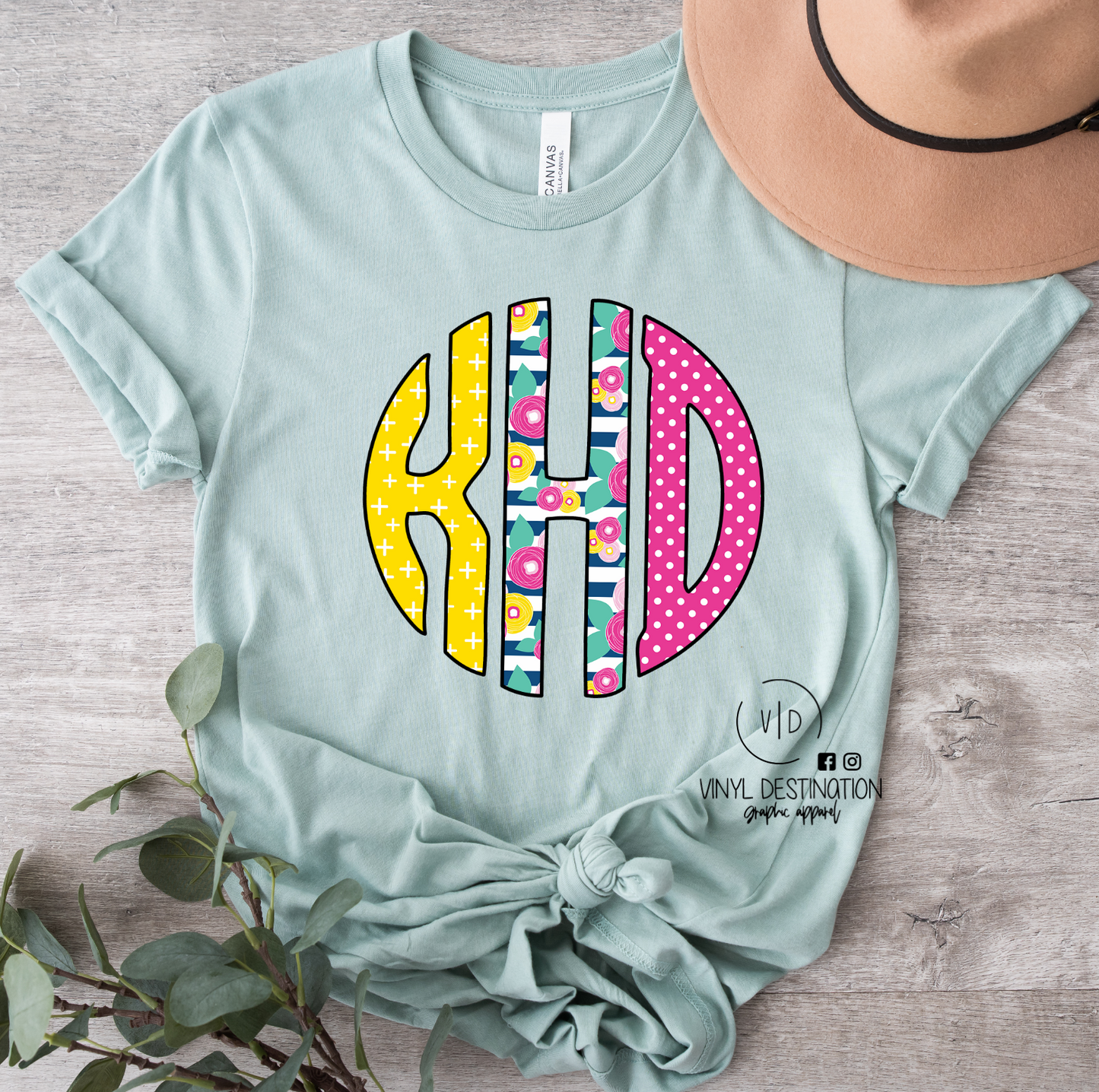 SUMMER MONOGRAM-DUSTY BLUE TEE