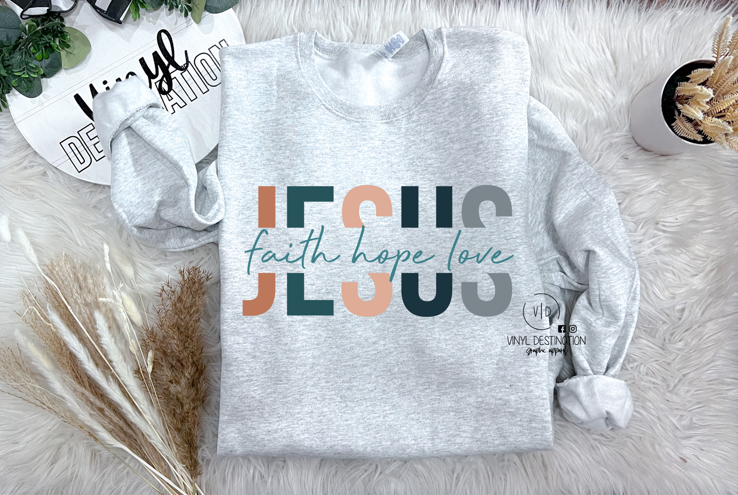 Neutral Toned Jesus Crew+Tee