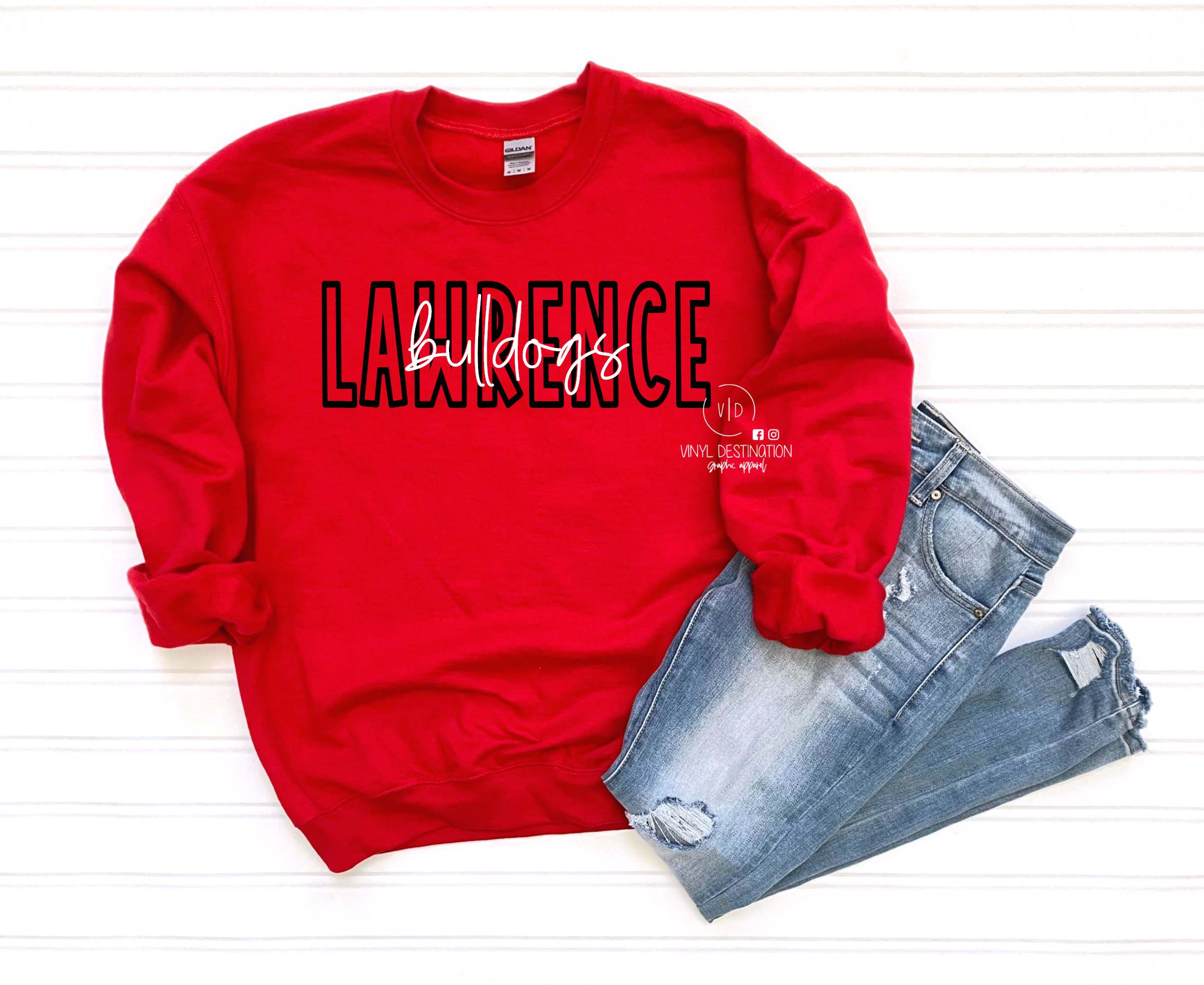 LAWRENCE CO. BULLDOGS DISTRESSED LOGO CREW + TEE – Vinyl