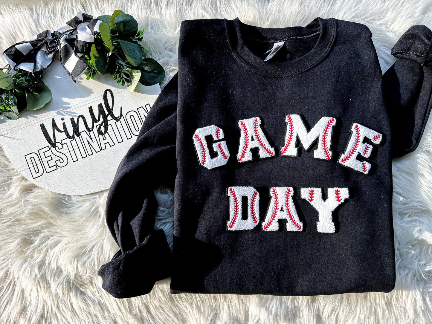 GAME DAY- BASEBALL CHENILLE PATCH CREW+TEE