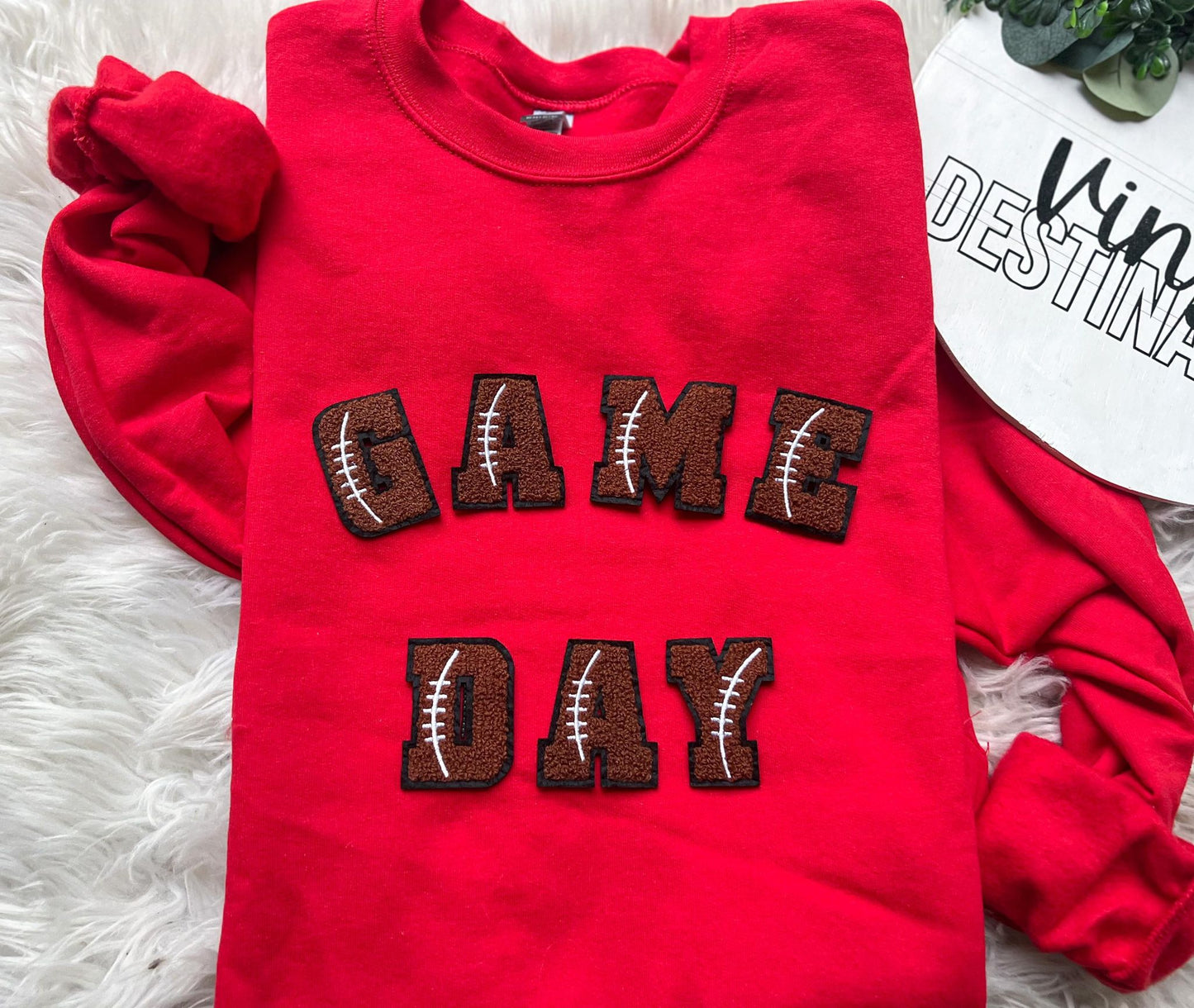 GAME DAY- FOOTBALL CHENILLE PATCH CREW+TEE