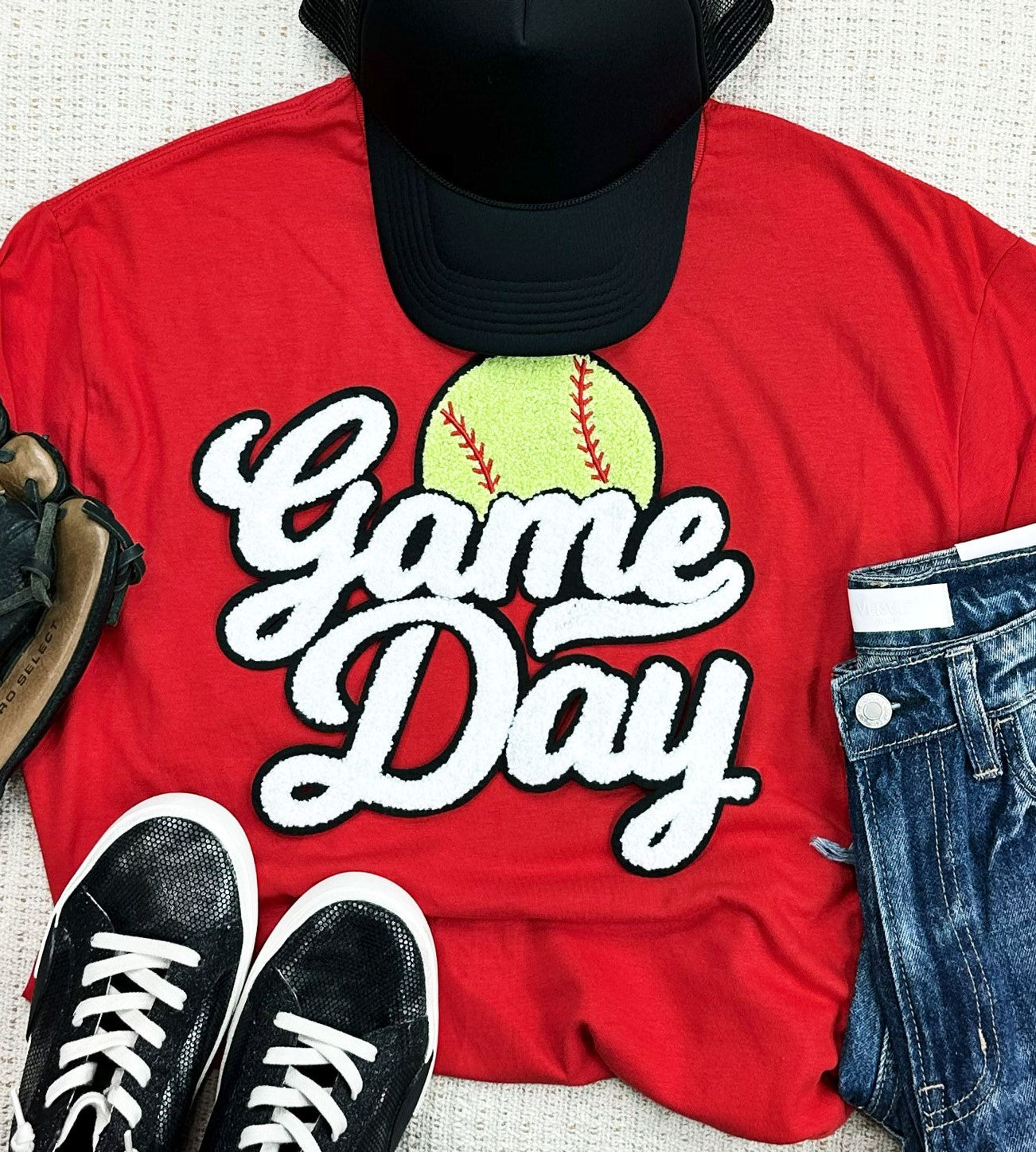 SOFTBALL GAME DAY PATCH CREWNECK SWEATSHIRT