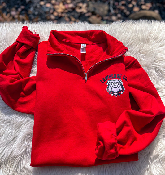 LAWRENCE CO BULLDOG QUARTER ZIP PULLOVER- RED