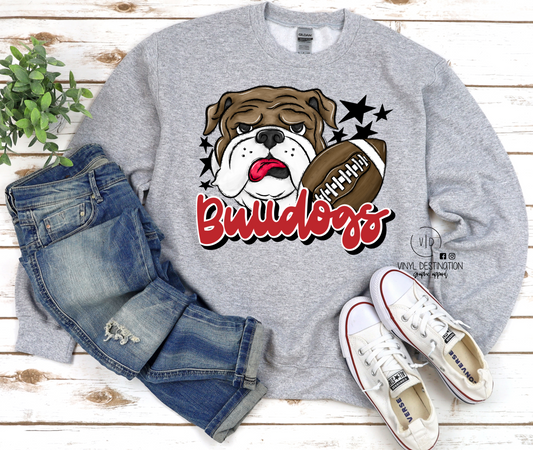 BULLDOGS MASCOT FOOTBALL TEE, CREWNECK, OR HOODIE