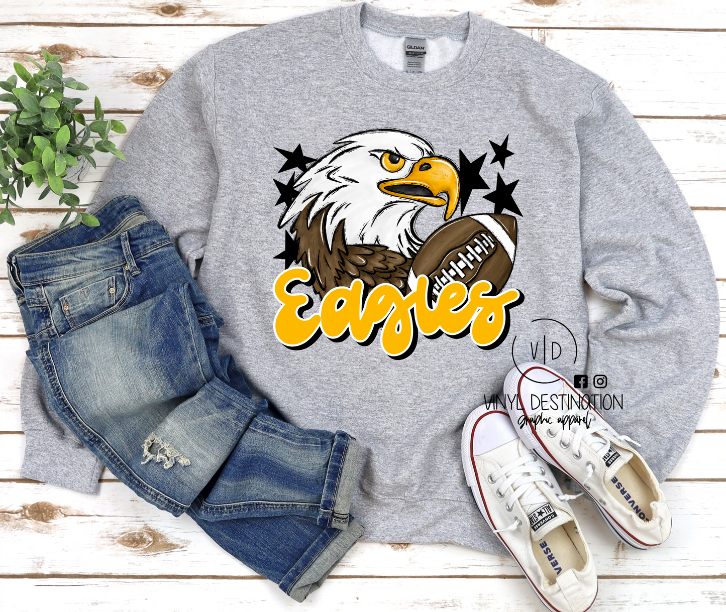 EAGLES MASCOT FOOTBALL TEE, CREWNECK, OR HOODIE