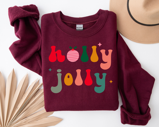 HOLLY JOLLY ON MAROON CREW + TEE