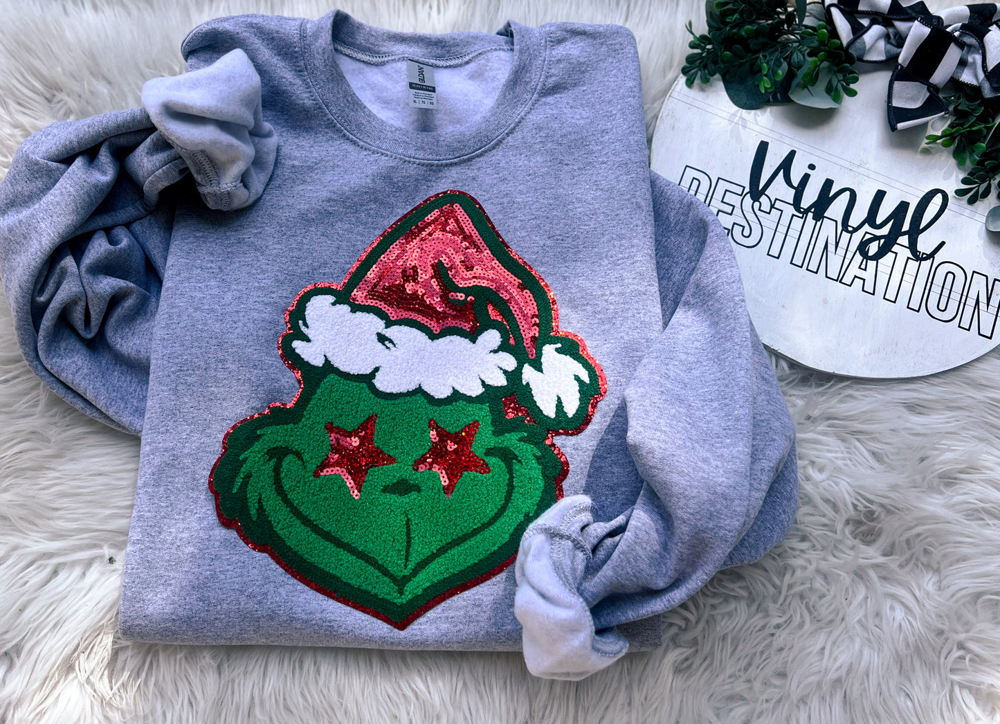 SEQUIN CHRISTMAS fuzzy chenille patch crew + tee