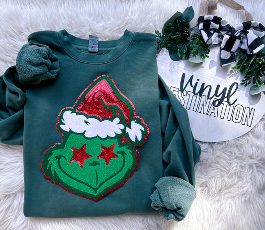 SEQUIN CHRISTMAS fuzzy chenille patch crew + tee