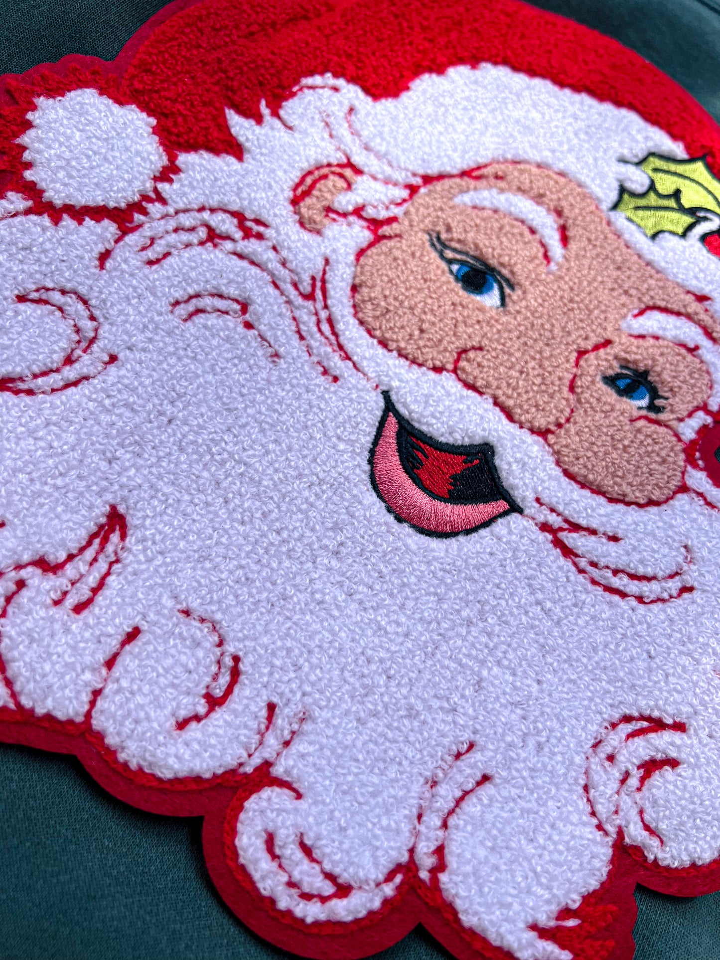 SANTA fuzzy chenille patch crew + tee