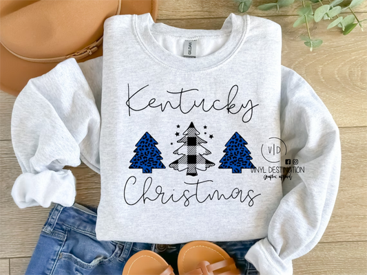 KENTUCKY CHRISTMAS-BLUE PLAID TREES CREW/TEE