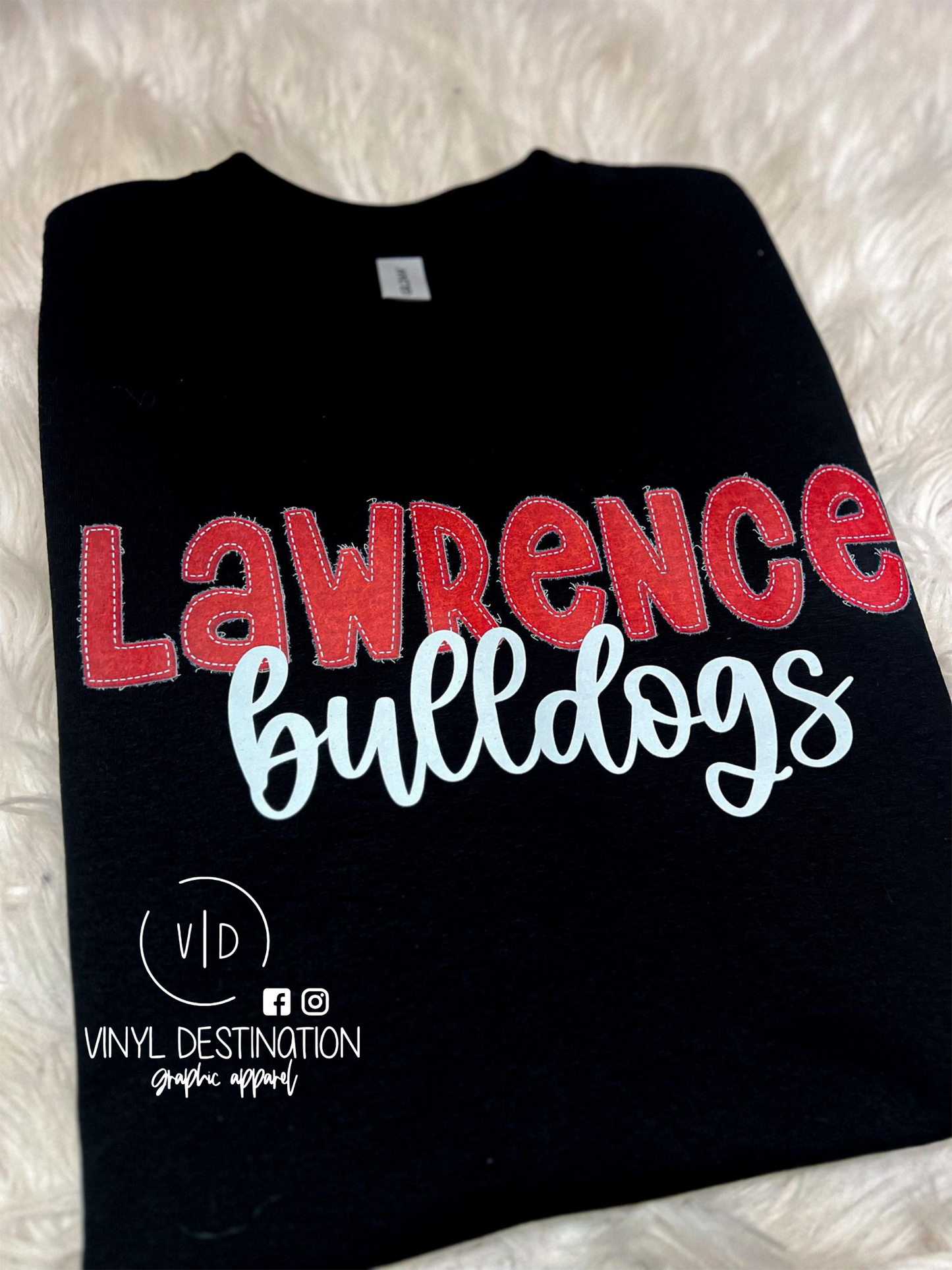 Faux Raggy Letter Lawrence Bulldogs Crew + Tee