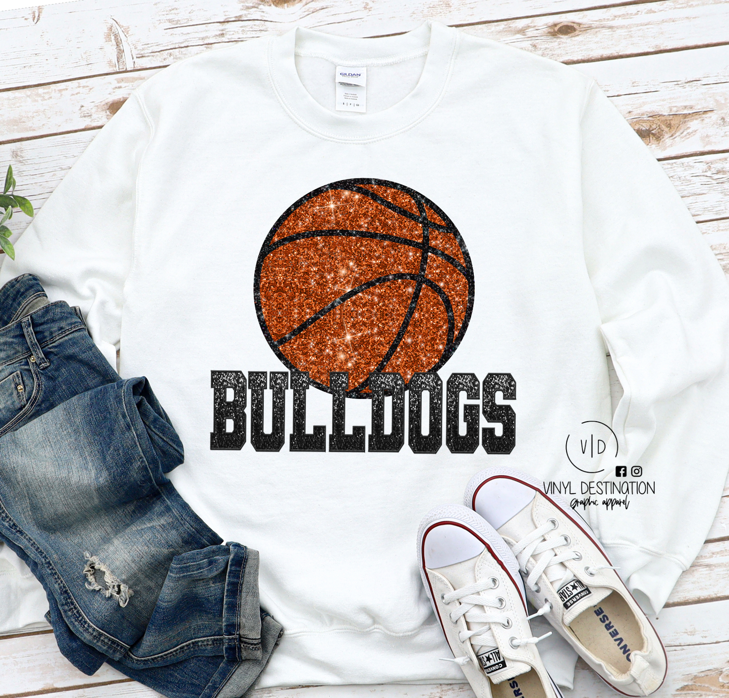 "Bling" effect bulldogs basketball on white- adult & youth