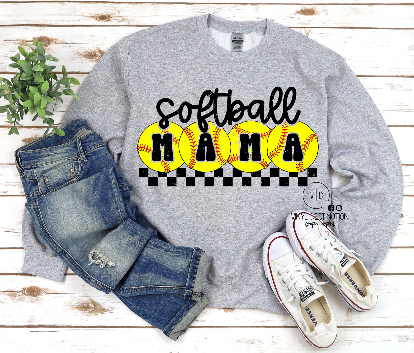 Black Checkered Softball Mama Crew + Tee