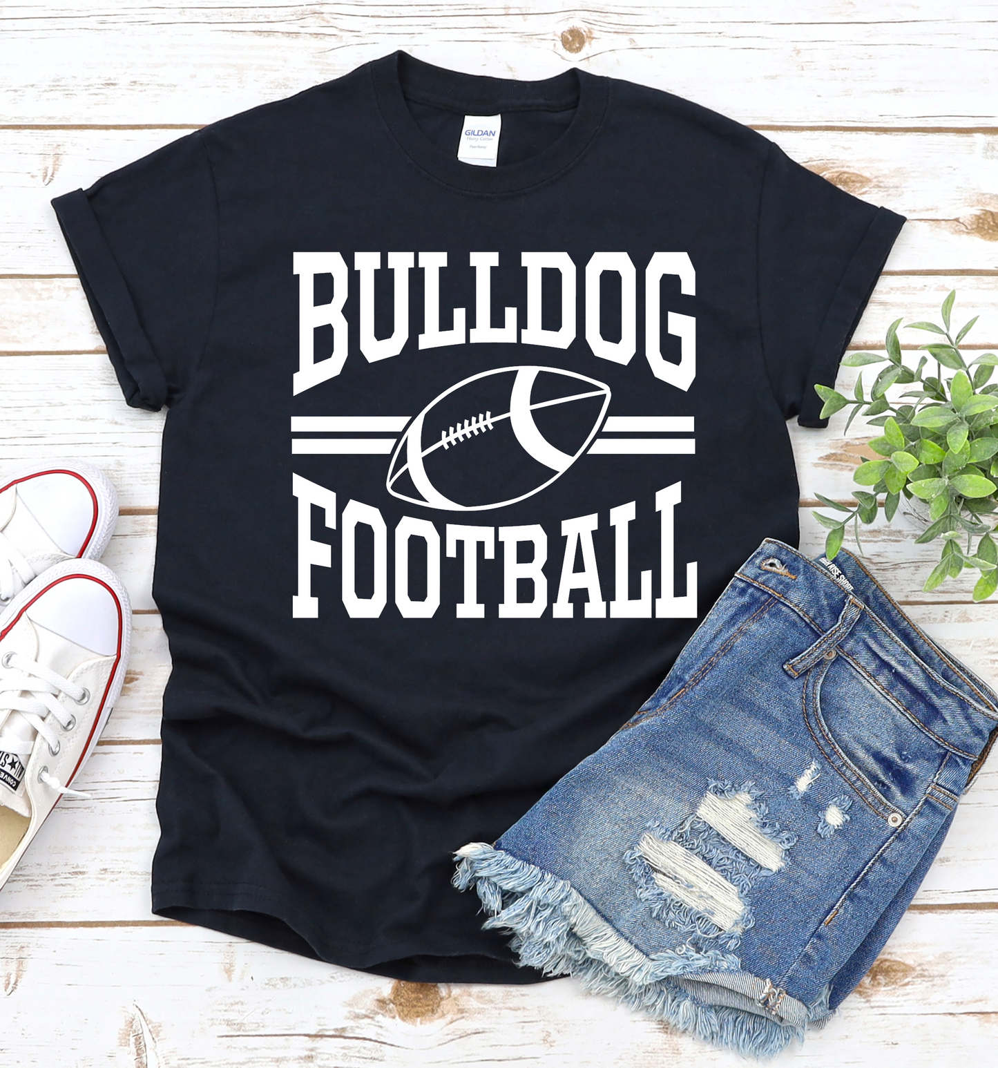 BULLDOG FOOTBALL- BLACK TEE-CLEARANCE