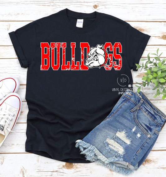 DISTRESSED BULLDOGS BASIC TEE,CREW,HOODIE