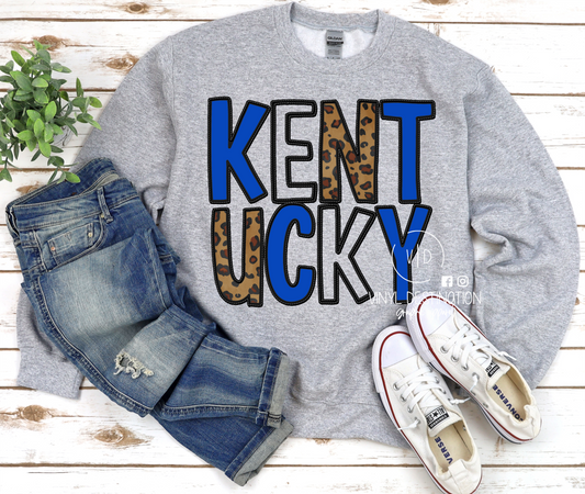 KENTUCKY STACKED LEOPARD BLOCK FONT CREW/TEE