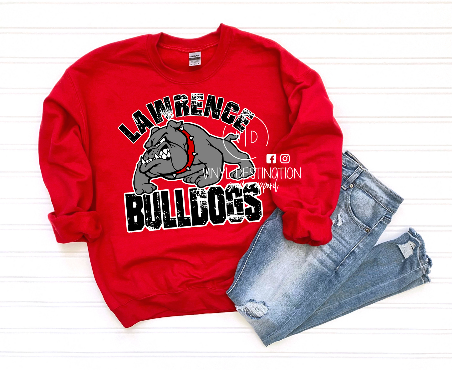 YOUTH LAWRENCE BULLDOGS VINTAGE DAWG TEE, SWEATSHIRT, HOODIE