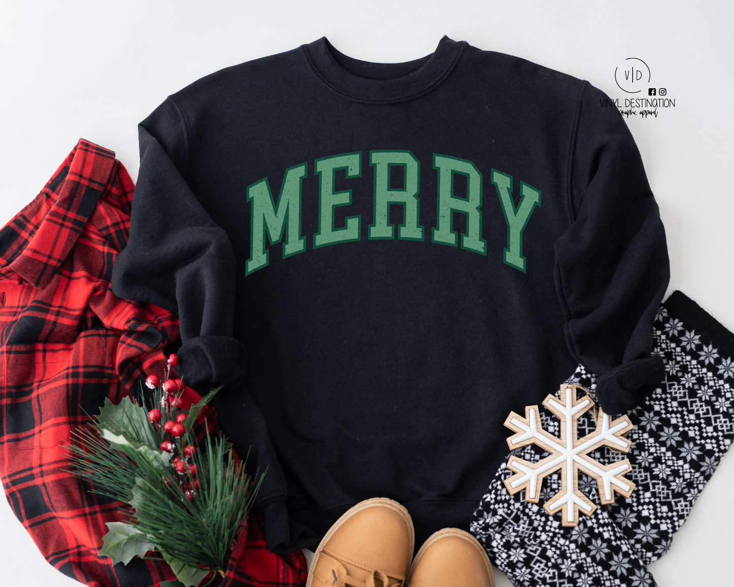 Vintage Merry on Black Crewneck