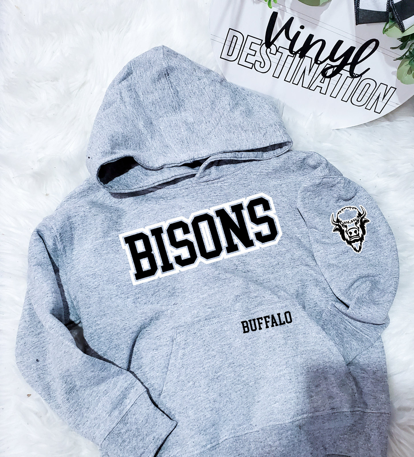 YOUTH BISON hoodie with pocket and sleeve logo