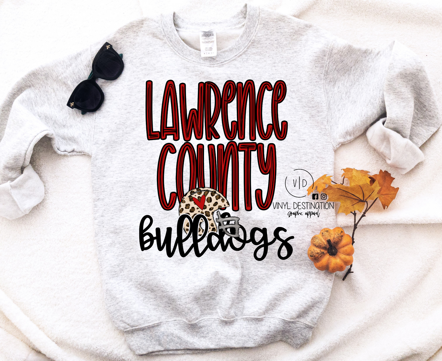 LAWRENCE CO. BULLDOGS LEOPARD HEART HELMET CREW + TEE