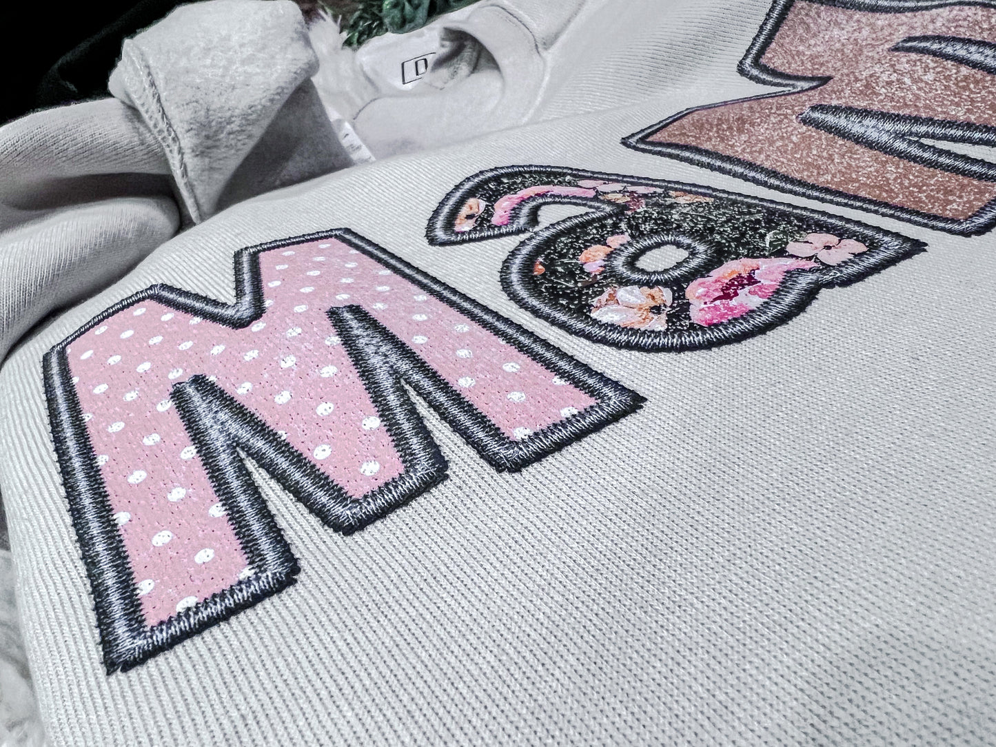 Floral Mama- Faux appliqué crewneck pullover