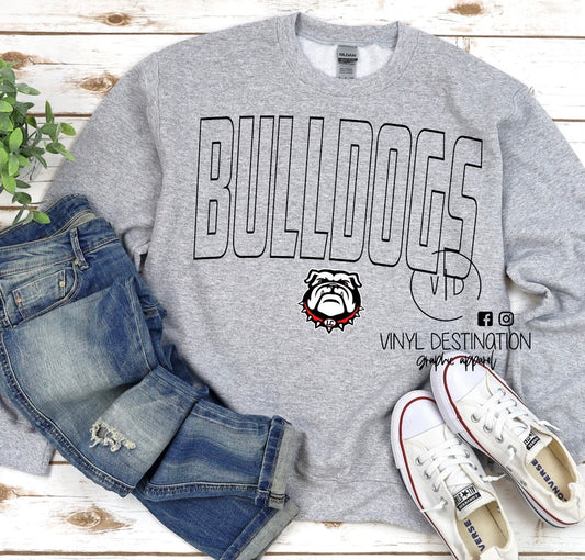 BULLDOGS OUTLINE FONT TEE, SWEATSHIRT, HOODIE