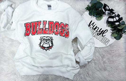 Bulldogs arched distressed logo CREW + TEE