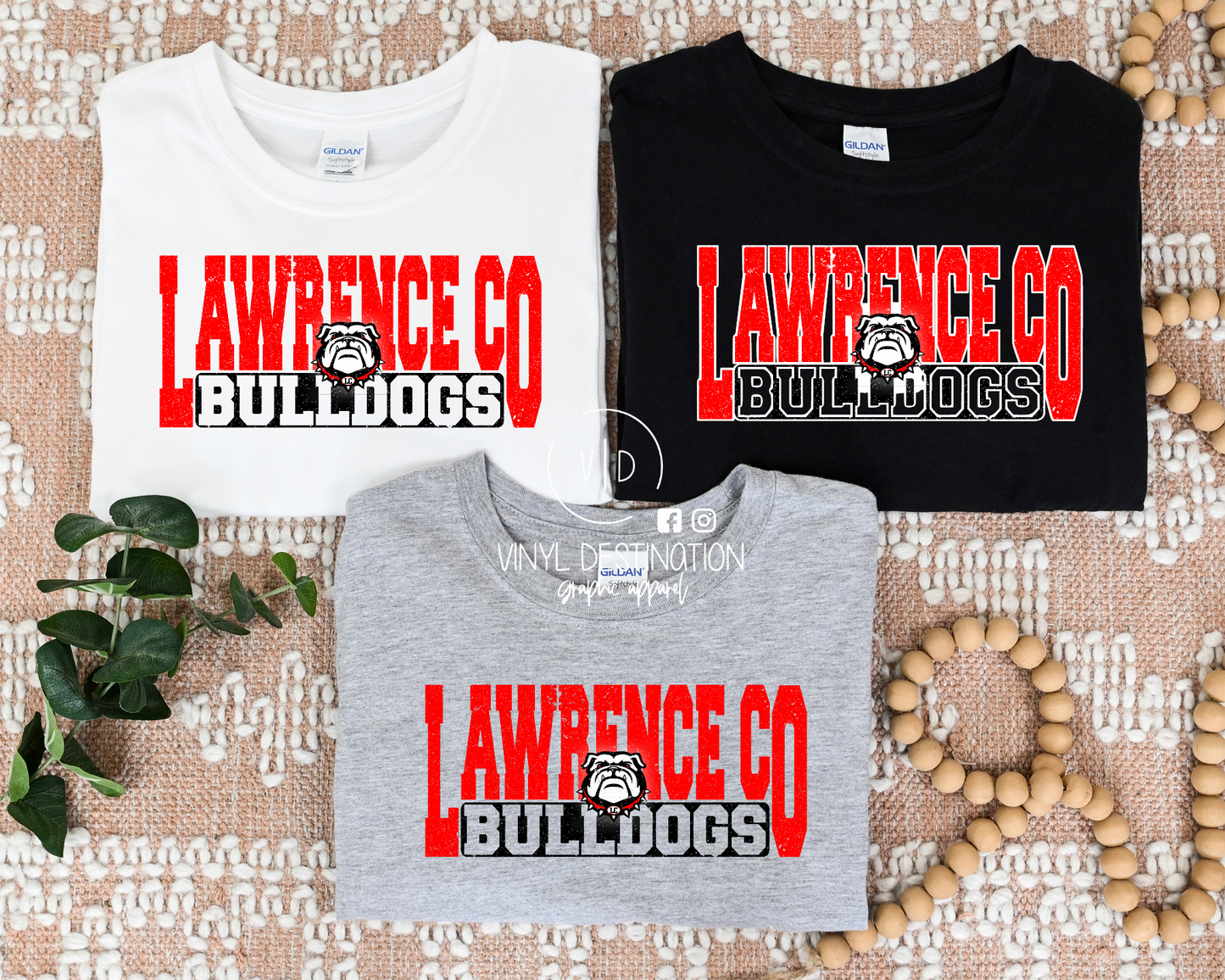 YOUTH LAWRENCE CO BULLDOGS DISTRESSED SCHOOL LOGO TEE, CREW, & HOODIE