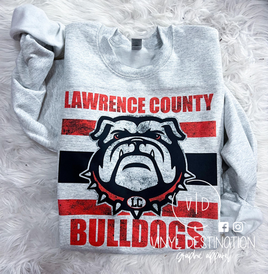 LAWRENCE CO. BULLDOGS DISTRESSED LOGO CREW + TEE