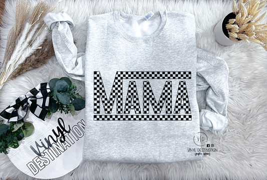 Black+White Checkered Mama Crew+Tee