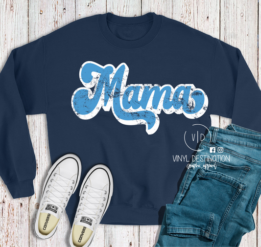 Retro Mama Navy/Skyblue tee/crew