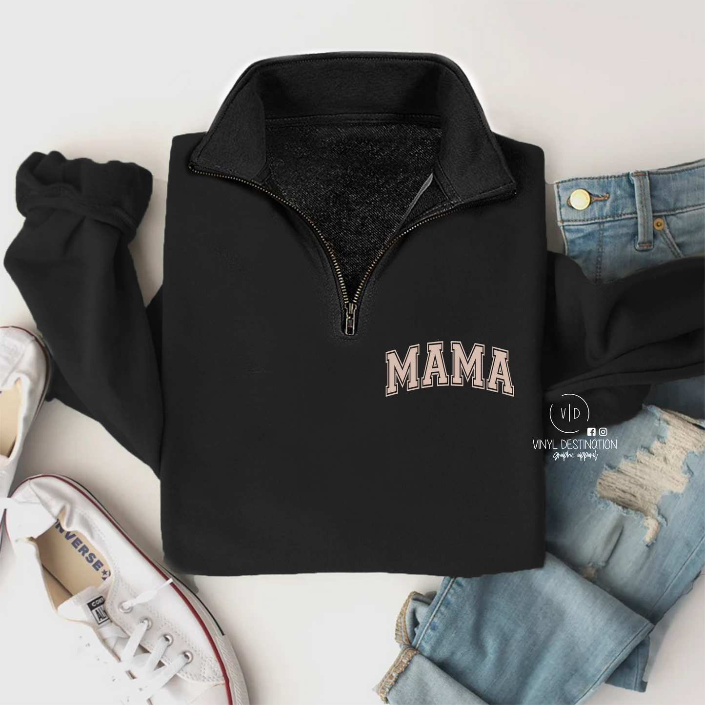 Tan on Black-Mama Quarter Zip Pullover